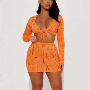 Fashion Nova Orange Black Mini Pencil Skirt